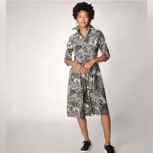 Brian Bailey Shirt Dress With Side Wrap XS tan brown collar animal print NWOT